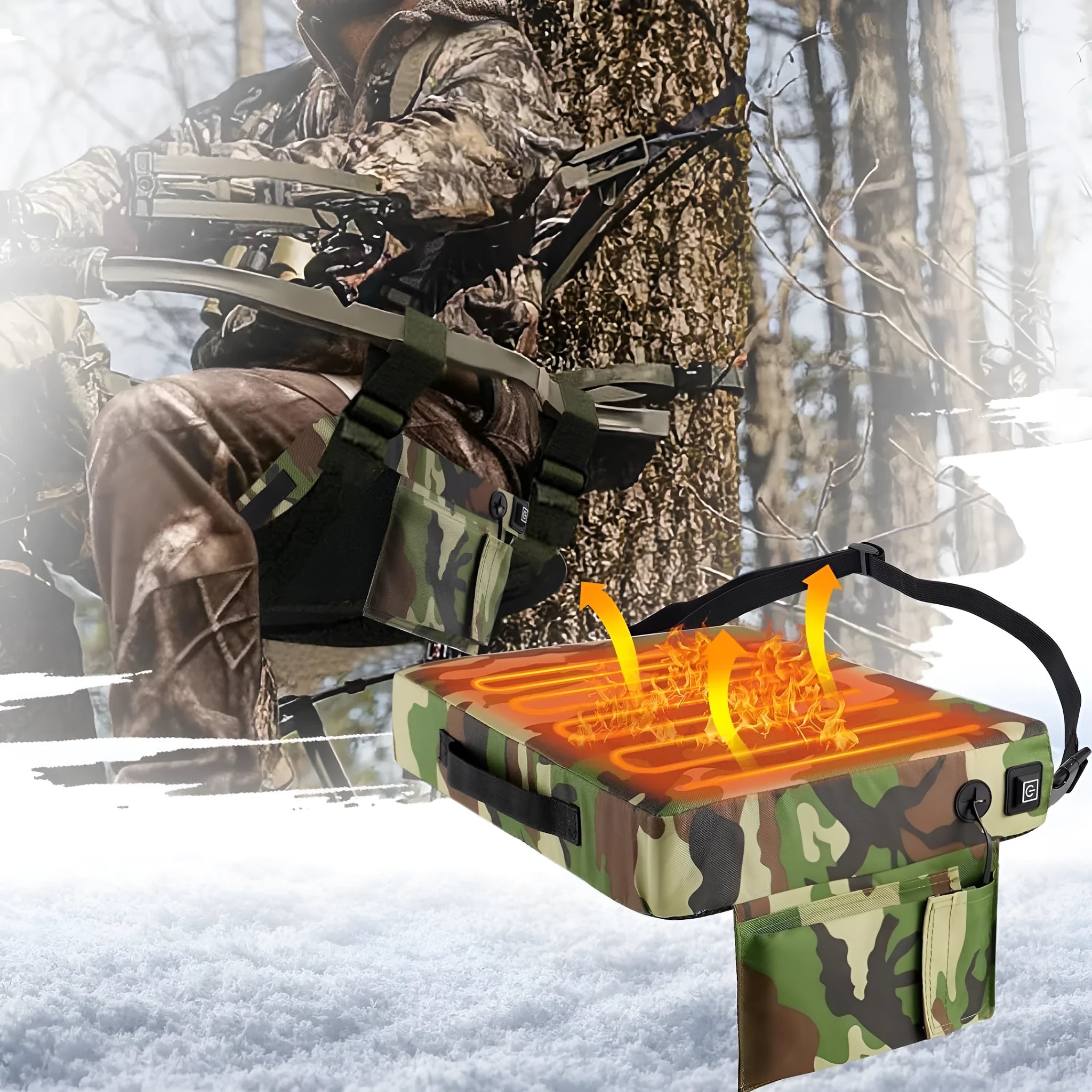 Black and camouflage Oxford cloth heating cushion 40x32cm for outdoor stadium seating