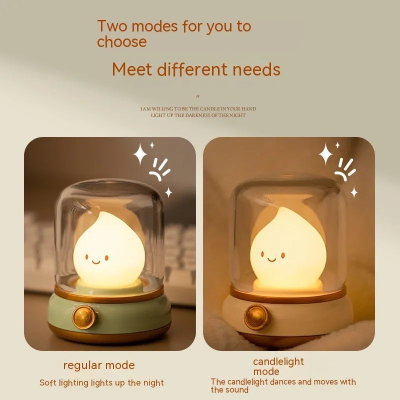 Retro oil lamp design USB rechargeable night light in green or yellow colour options