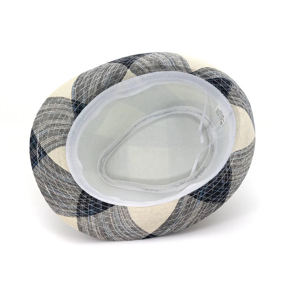 A black or blue polyester sun hat with a bell crown design for outdoor travel.
