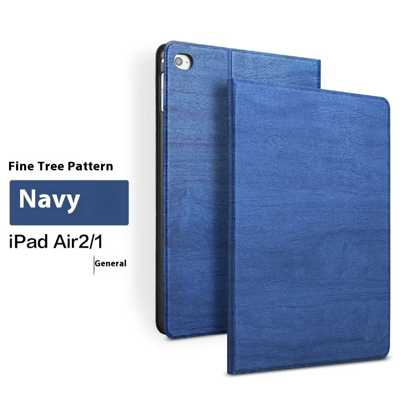 Sapphire blue imitation leather iPad protective cover with a folded-out sleep bracket.