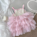 Girl's cotton baby cake dress in light blue love cake print suspender style