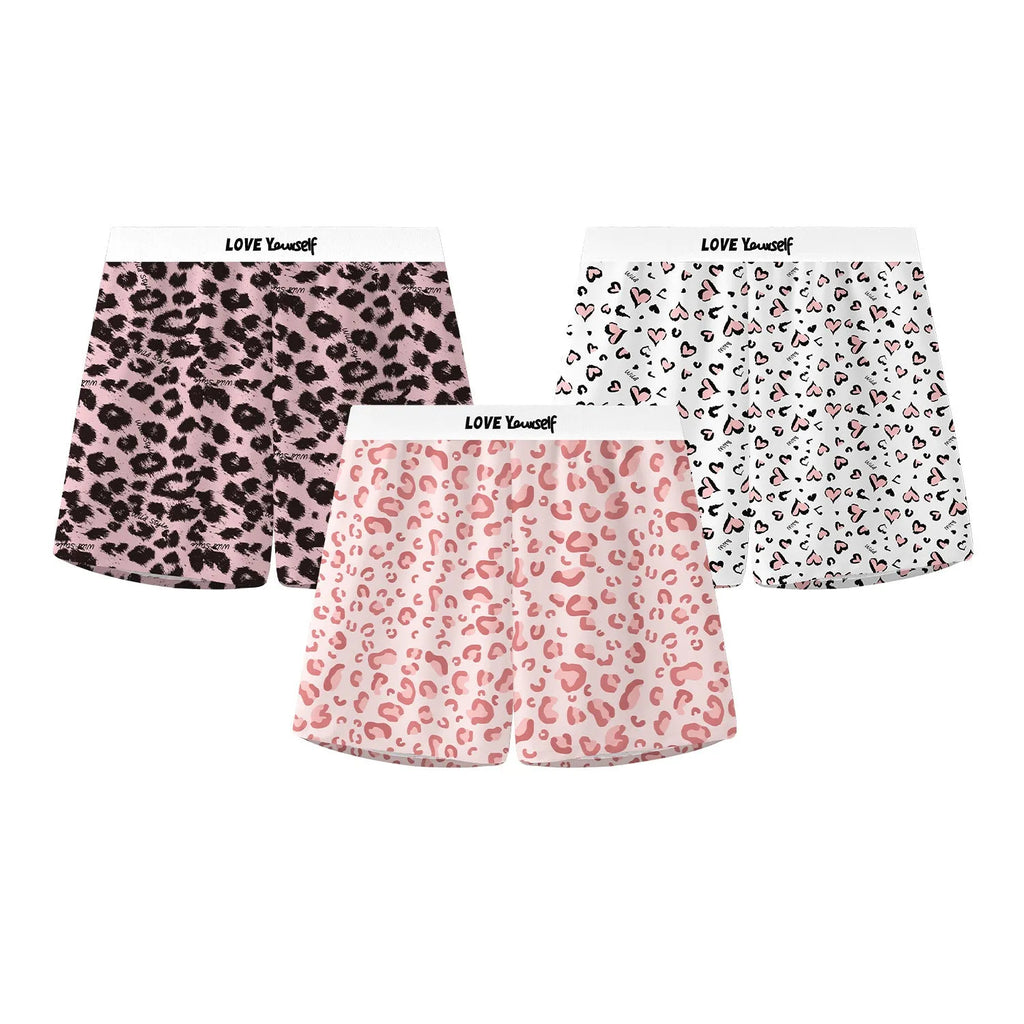 Men's leopard print loose woven boxer briefs in ice silk polyester fabric
