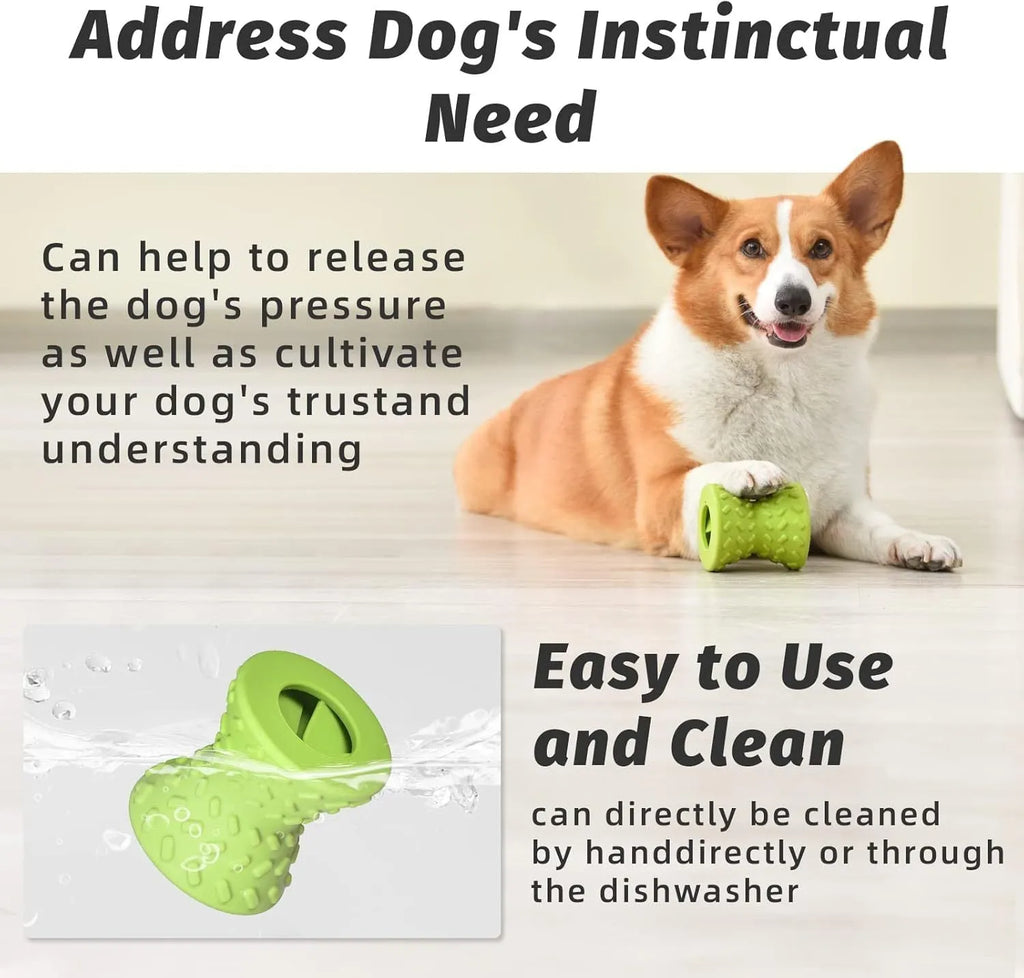 Blue natural rubber hollow bone dog toy with treat leakage holes for aggressive chewers.