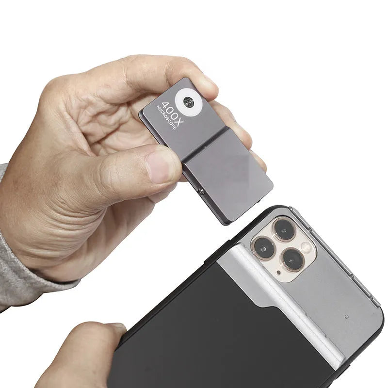 Black silver aluminium alloy mobile phone microscope lens with 400X magnification for iPhone models