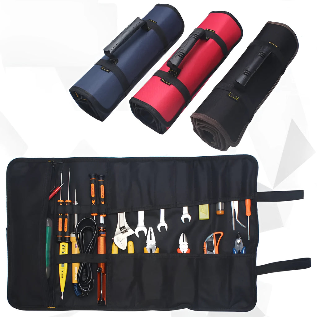 Oxford cloth electrician storage bag with three-dimensional reel design measuring 58.5 by 35.5 cm