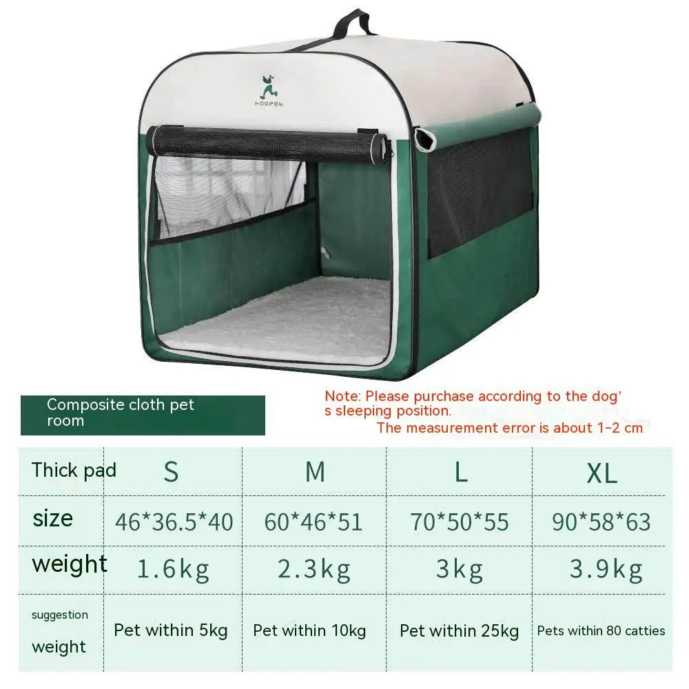 Green warm dog kennel tent in breathable anti-mosquito composite fabric lamb cashmere, sizes S to XL