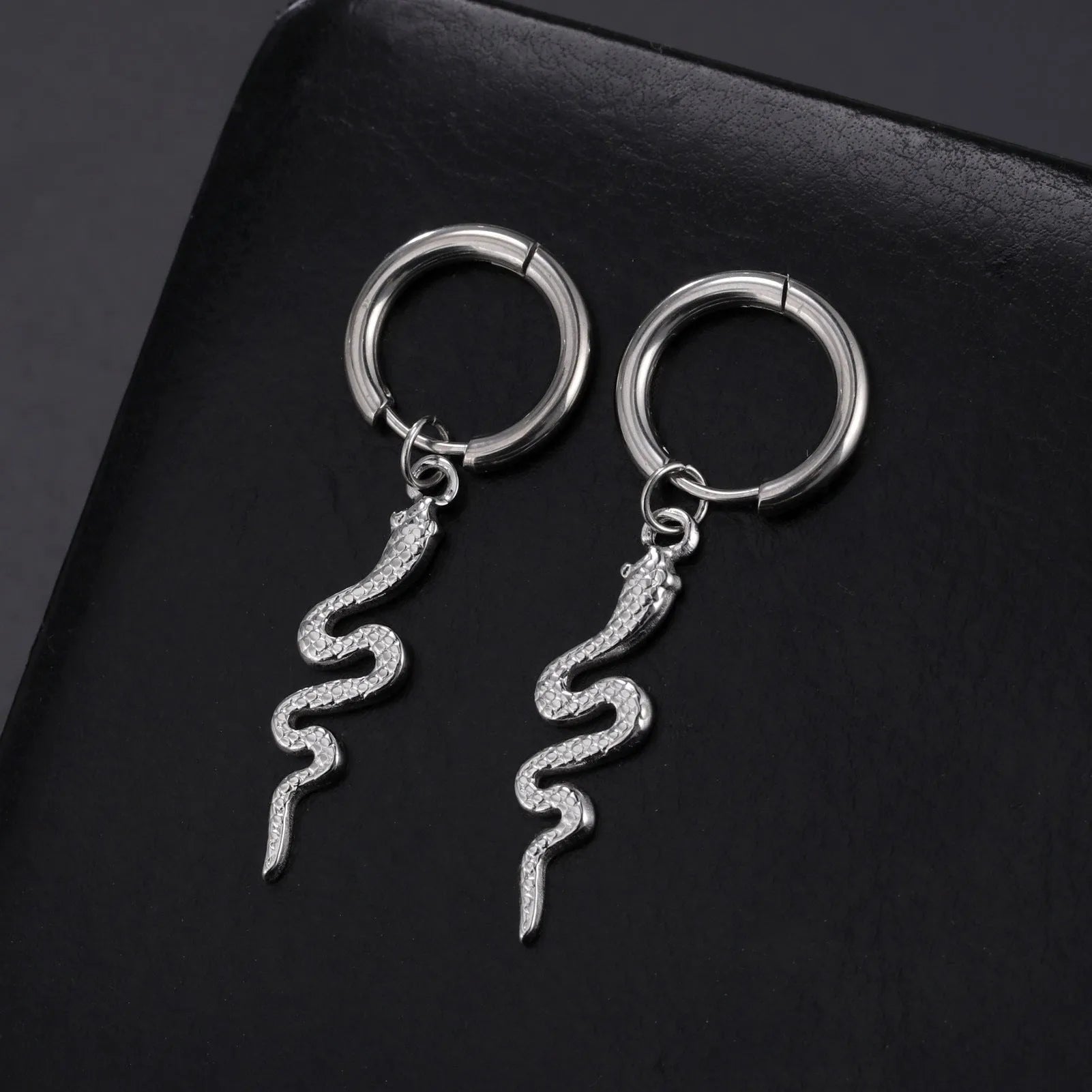 Vintage snake clip-on earrings in stainless steel with gold plating