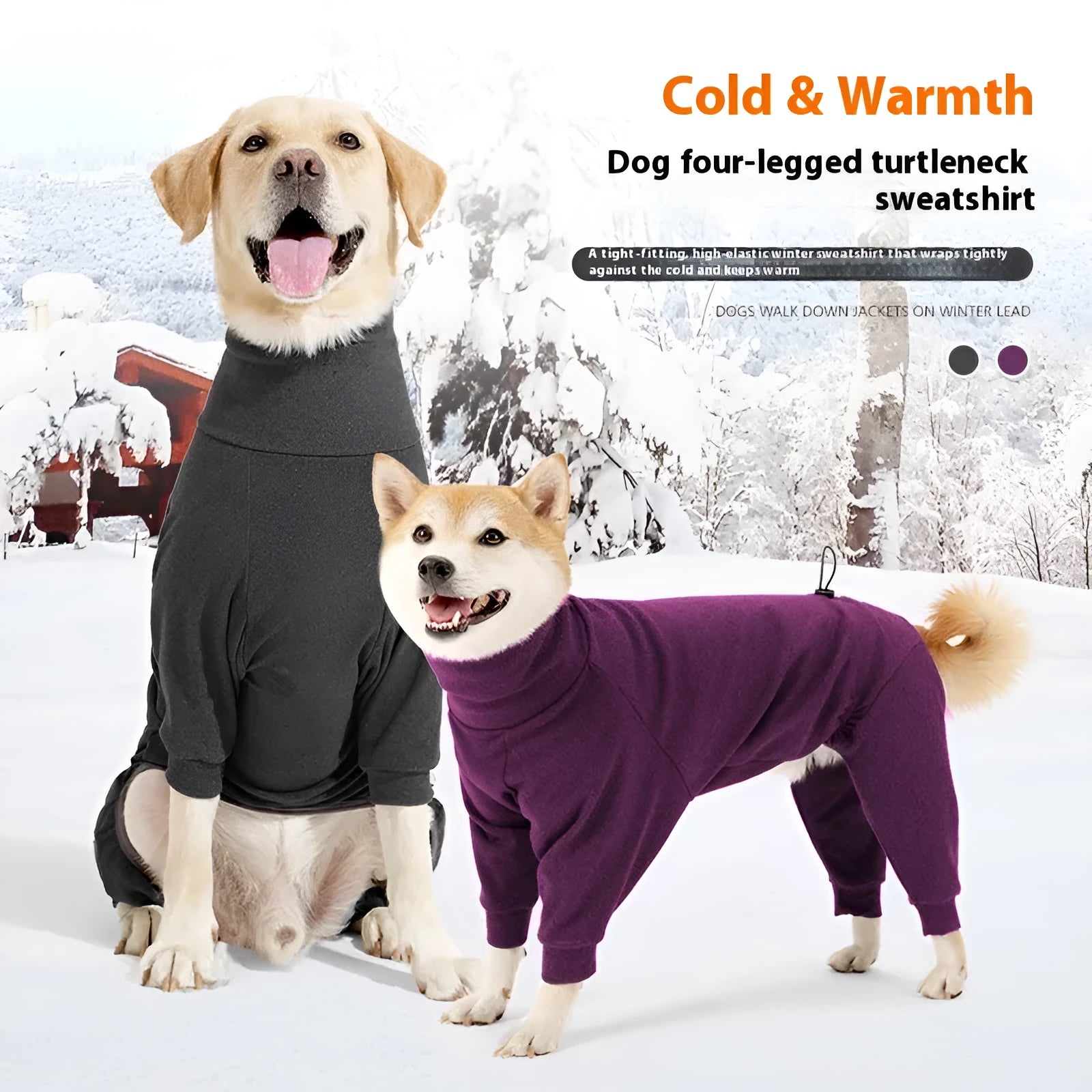 Dark grey polar fleece dog coat with high collar and four-legged design for winter warmth