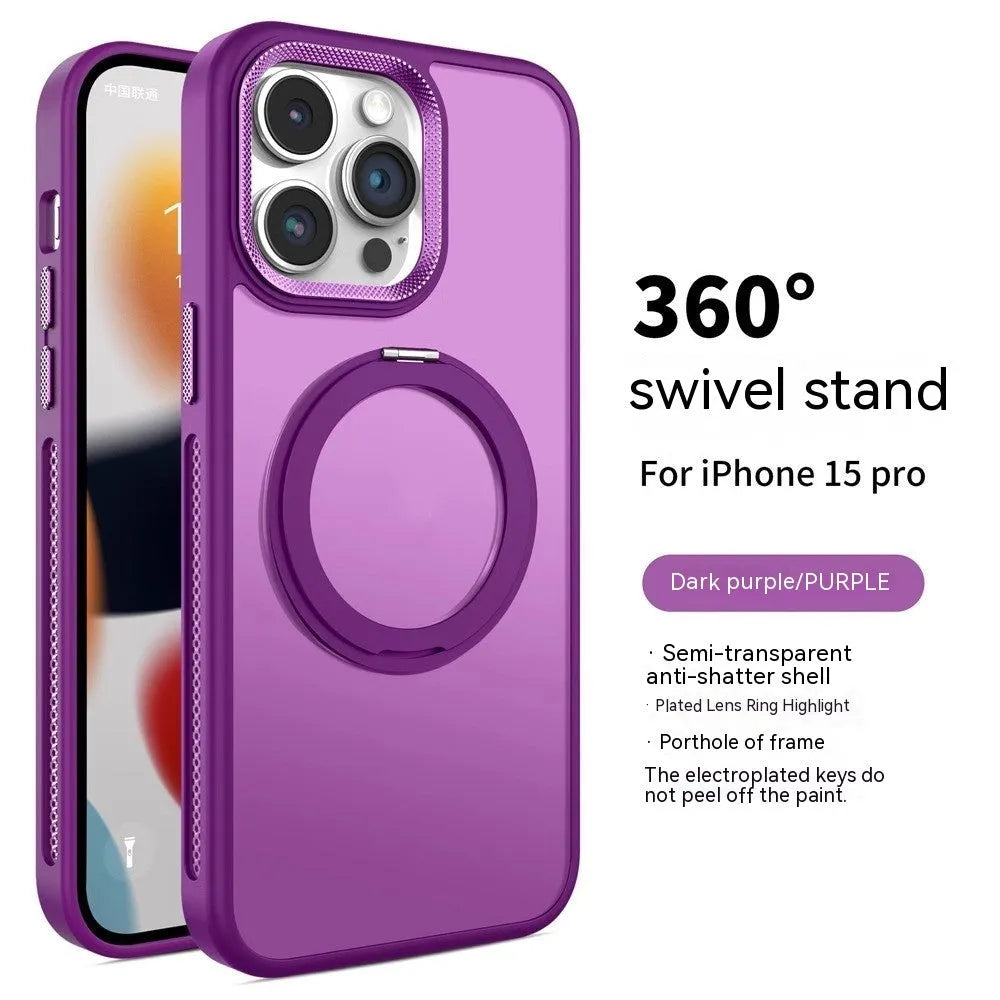 Deep Sea Blue rotating bracket magnetic suction phone case for iPhone shown in portrait and landscape viewing angles.