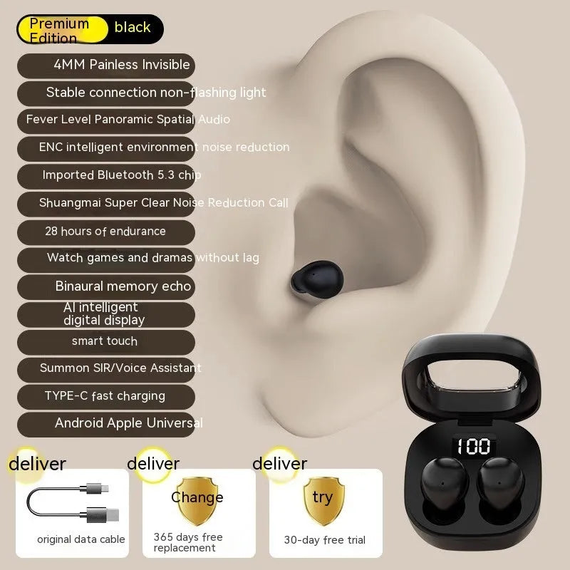 SK19 Bluetooth headset in Black colour with in-ear design and Type-C charging port