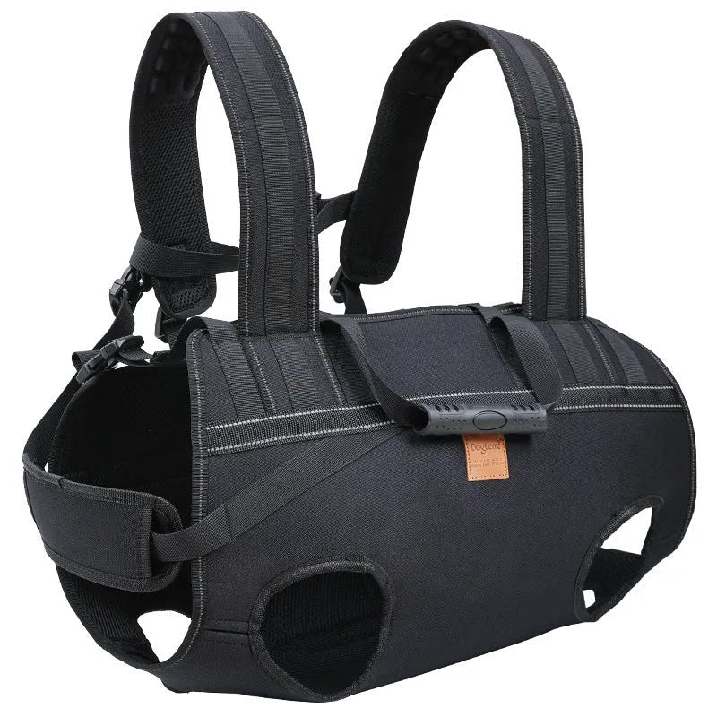 Black Oxford cloth dog backpack carrier for medium and large breeds in three size options