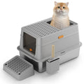 Grey fully enclosed cat litter box with pedal entrance
