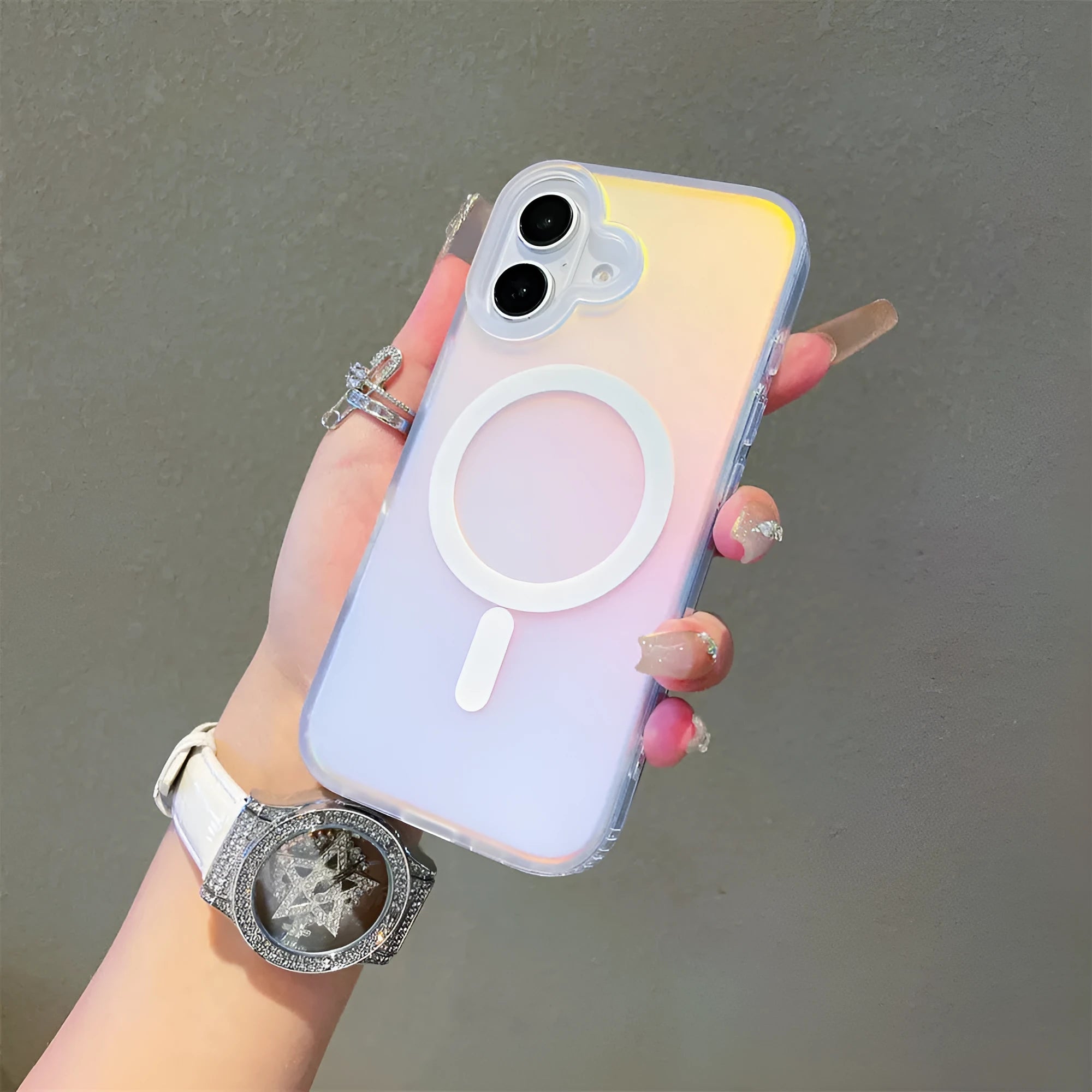 Laser gradient frosted magnetic phone case for iPhone 17 in TPU+PC material