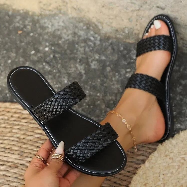Plus size women's woven beach slippers in multiple colours with PVC sole