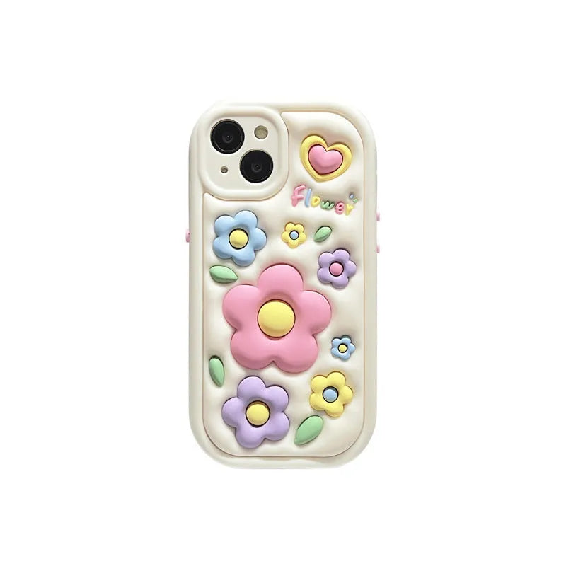 Three-dimensional flower TPU phone case with round two-in-one design and fall protection for selected iPhone models
