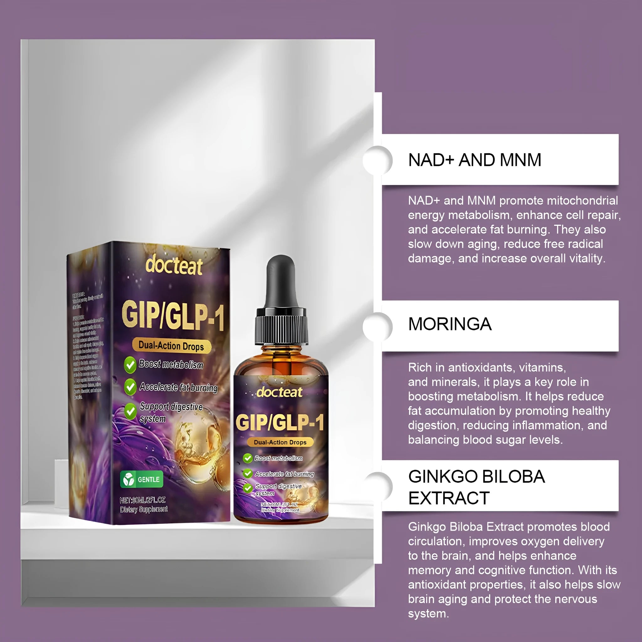 60ml glass bottle of Balance Relief liquid supplement drops with a white dropper.