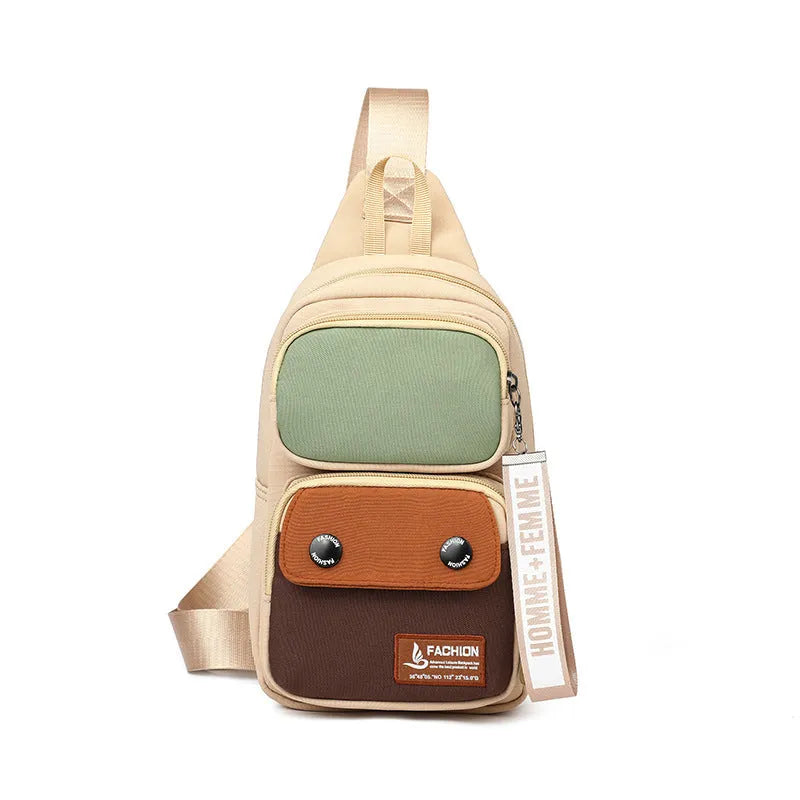 Outdoor crossbody bag in nylon with letters pattern and contrast colour options.
