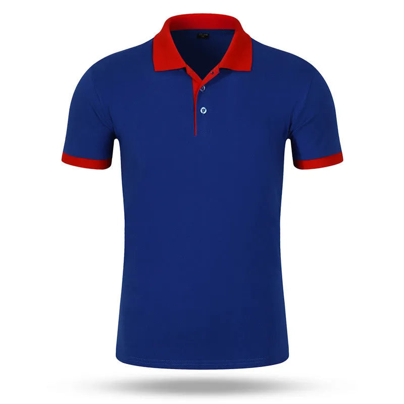 Colour lapel advertising T-shirt for men in a short sleeve, loose fit design on a hanger.