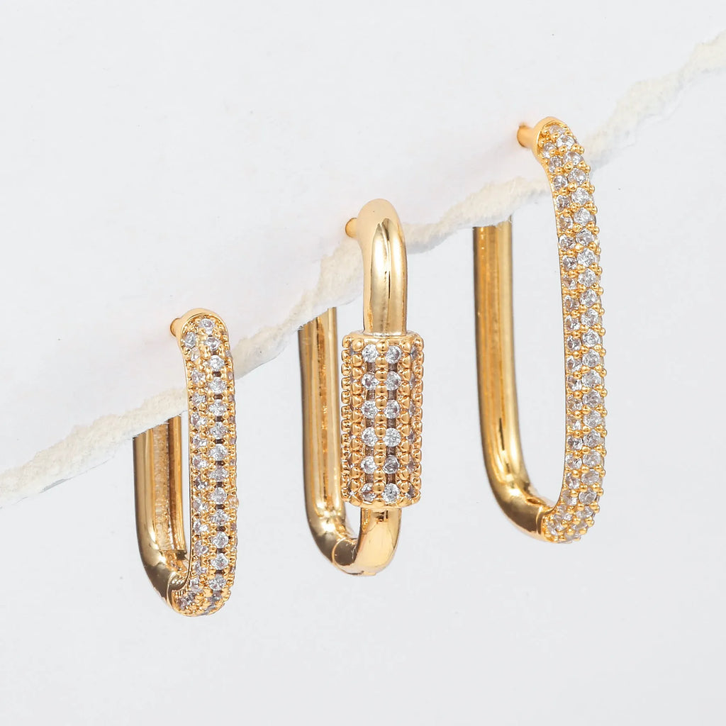 Geometric copper ear clip set with micro inlaid zircon detailing in gold and white colour options