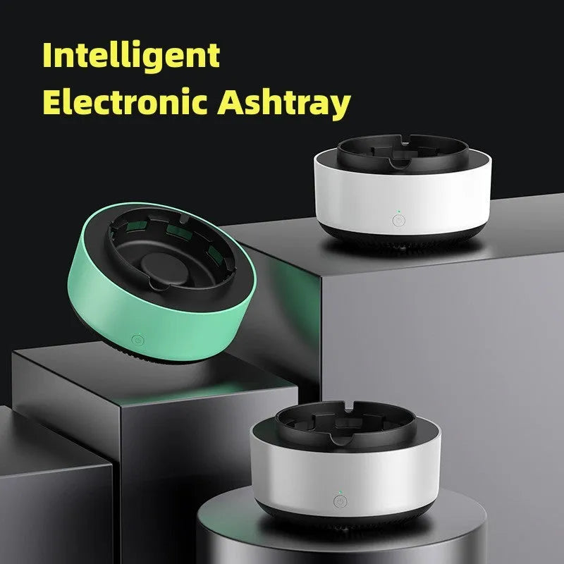 Smoke removal air purification ashtray with negative ion air purifier, portable battery powered, starry sky green colour