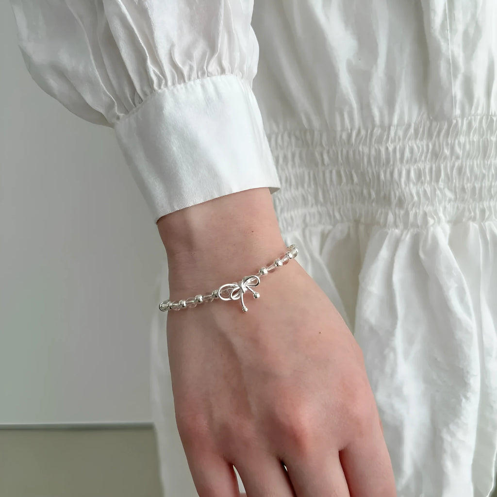 925 sterling silver bow bracelet for women electroplated finish silver tone