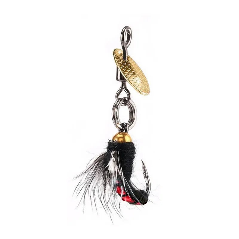 Five bionic mosquito fishing hooks with spinning sequins in multicolour patterns