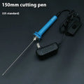 Blue plastic-handled electric heating cutter pen with a pointed metal tip for cutting foam.
