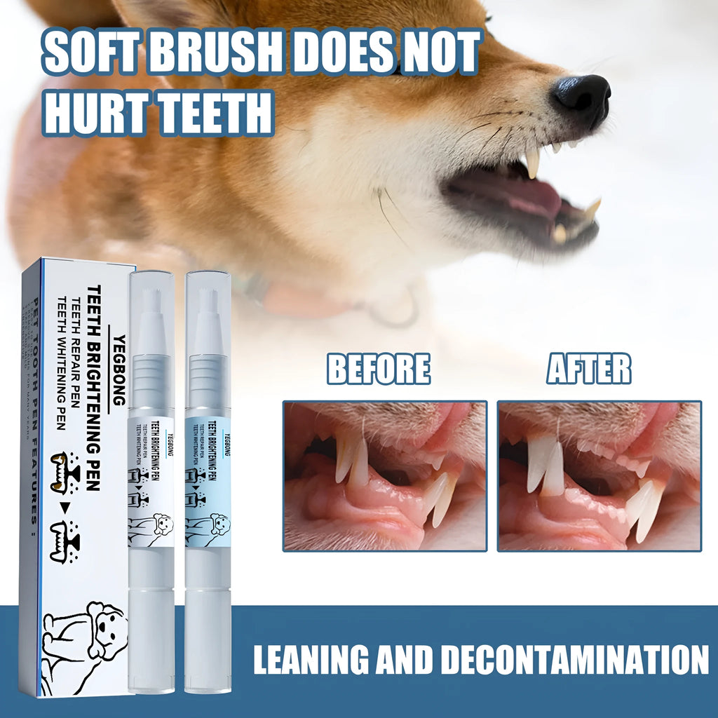 Yegbong pet teeth whitening pen kit with 3ml gel, solution and dental brushes for dogs and cats