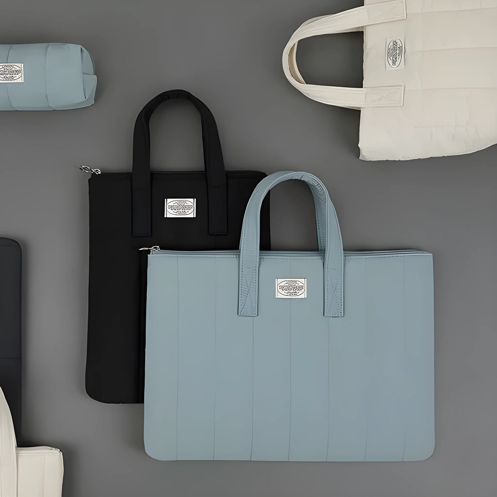 Fashion personalised unisex laptop briefcase in four colours with size options for 11, 14, and 15.6 inch laptops.