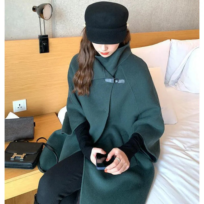 Women's Korean style coat with flight sleeves and half sleeve length in oatmeal colour