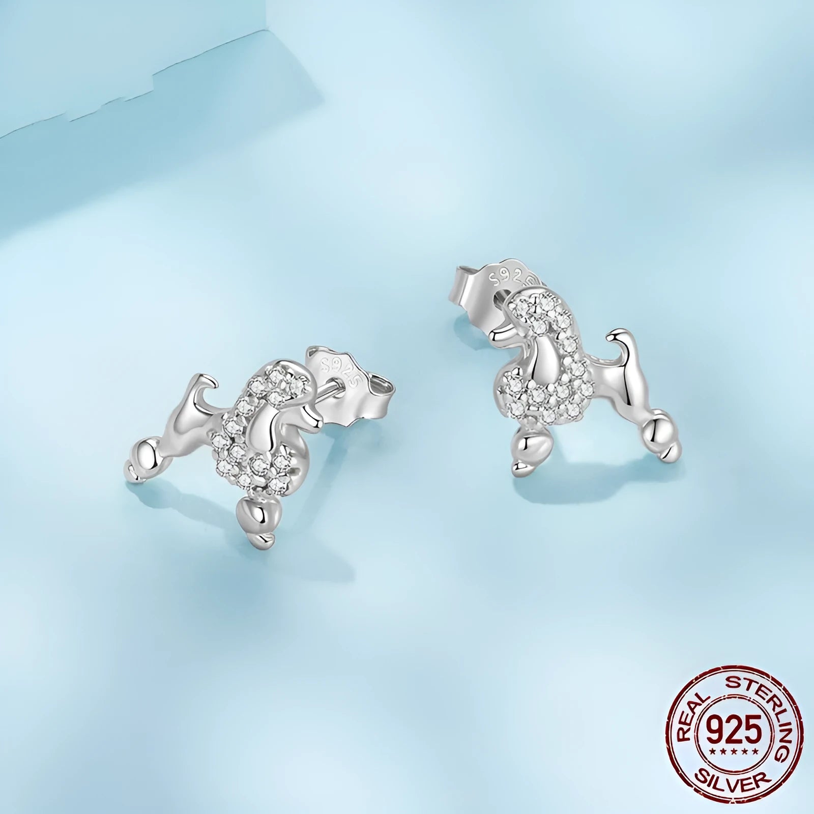 S925 sterling silver mini poodle stud earrings for women with cute dog design