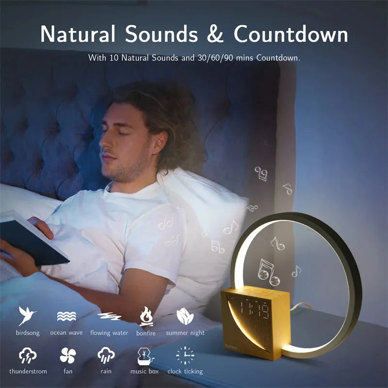 Navy Blue touch-control bedside lamp with digital alarm clock display and integrated speakers