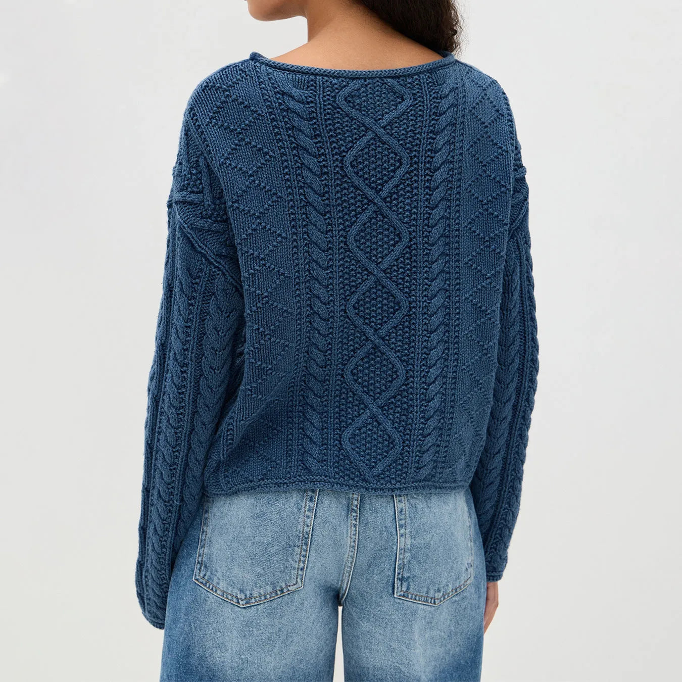 Women's navy blue lazy sense top with national flag pattern, long sleeve pullover style in acrylic fibre
