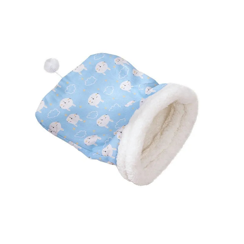 Flannel cat sleeping bag nest pet bed measuring 50x40cm with decorative embroidery