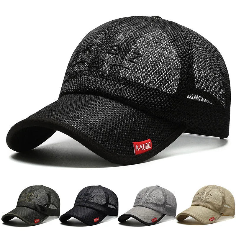 Men's adjustable cotton mesh baseball cap in Army Green colour on a white background.