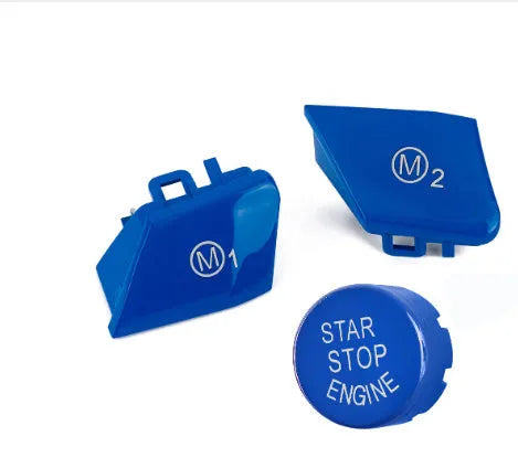 Red and blue M1 M2 steering wheel button accessories for BMW F30 and F34 models