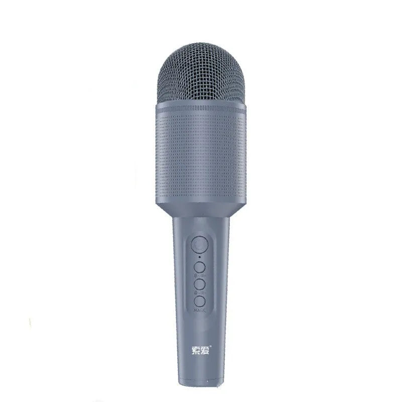 Wireless Bluetooth karaoke microphone in pink, blue, or green colour.