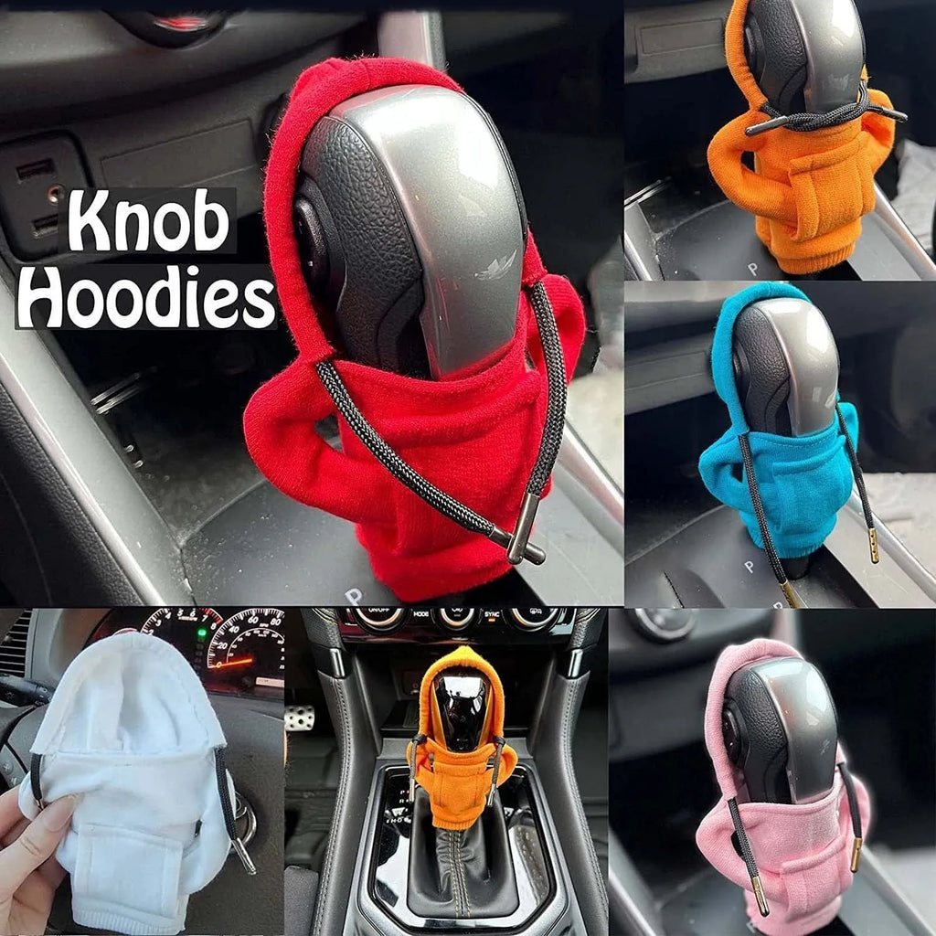 Blue cloth gear shift knob cover measuring 13 by 8 centimetres for car gear lever