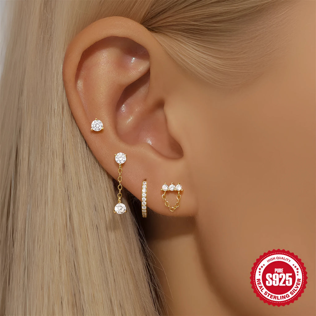 S925 sterling silver geometric clover petal earrings with a cold-style electroplated gold finish.