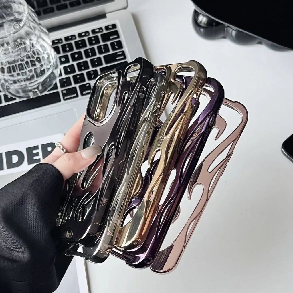 Electroplated hollow flame pattern TPU phone case for Apple iPhone in silver finish