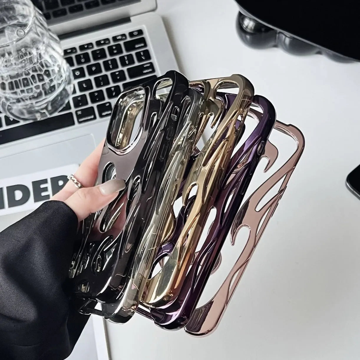 Electroplated hollow flame pattern TPU phone case for Apple iPhone in silver finish