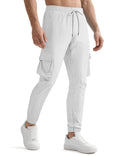 Men's drawstring multi-pocket casual pants in polyester with striped design, mid-waist, available in multiple colours and sizes S-XXXL.
