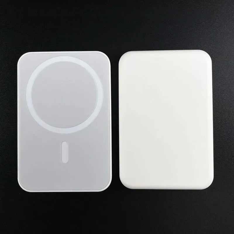 White PVC magnetic wireless charger power bank with 5000mAh capacity