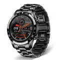 Smart watch with stainless steel wristband and 1.3-inch touchscreen display showing interface