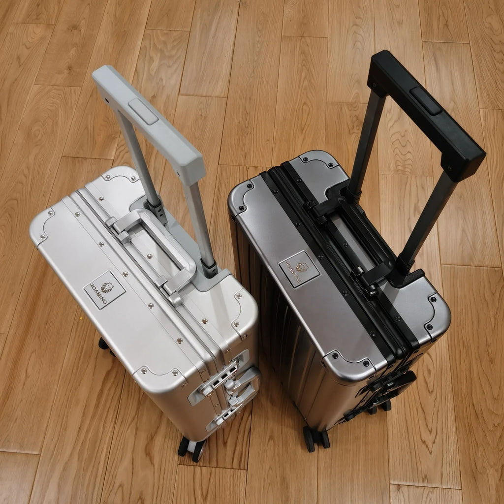 Aluminium magnesium alloy metal suitcase with striped pattern in black, gun, silver, metallic blue or red