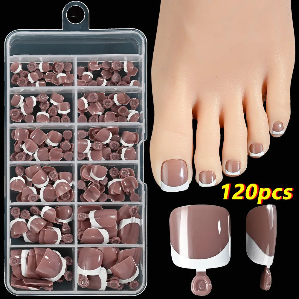 120-piece box of nude artificial toe nails with French white edges in nine shades TD245-B1 to B9