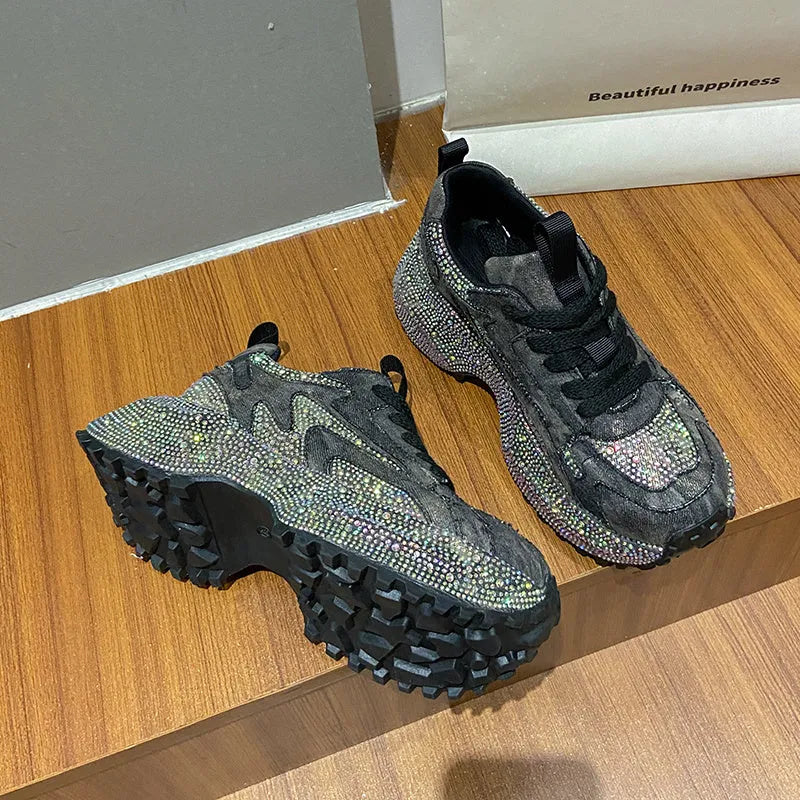 Glitter Diamond Purple Platform Sneakers women suede upper cushioned sole luxury casual running shoes