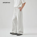 Men's cotton blend summer casual pants in straight-leg design with lace-up waist closure
