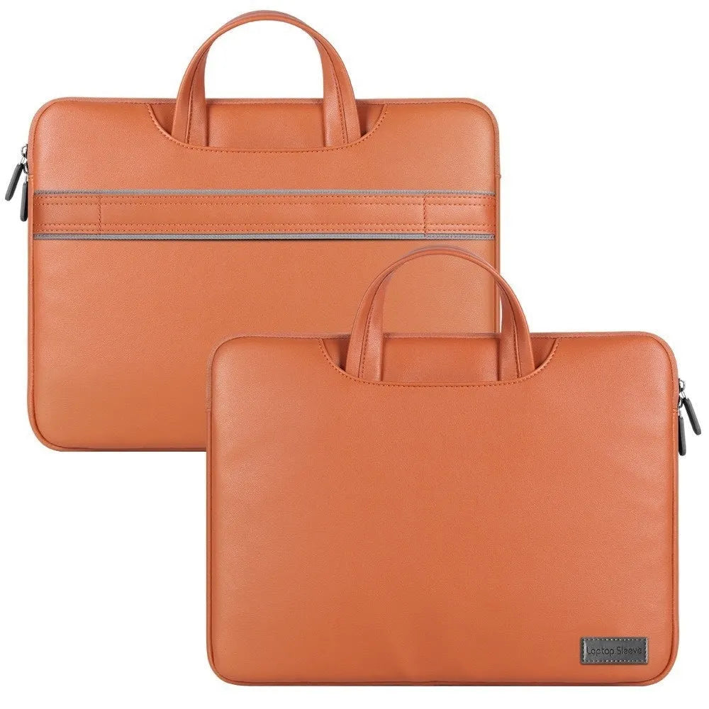 Black PU leather laptop storage bag with built-in power bank for 13-16 inch notebooks