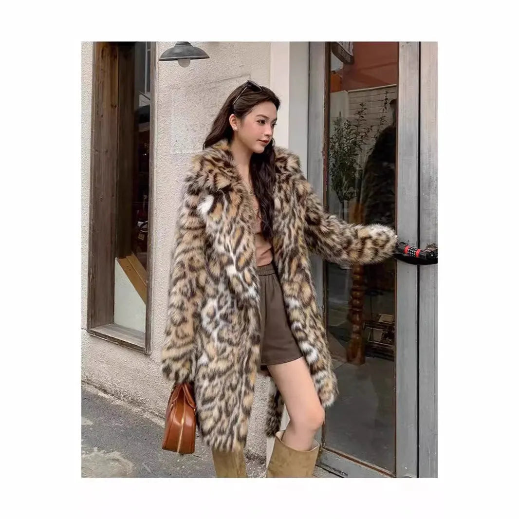 Faux fur fashion coat with fur collar in street style design showing long and medium length options